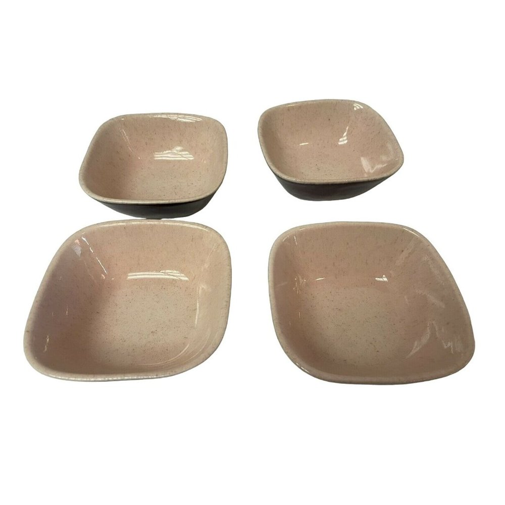 Petite Squares Pottery Bowl Desert 4 Beige Pink Brown Condiment Container 5 3/4"